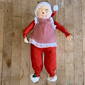 Vintage MCM 14" Styroporkopf biegsam Filz Frau Claus Weihnachten Puppe Ornament - Bild 1 von 18