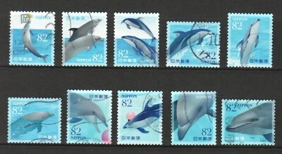 JAPAN 2019 SEA MARINE LIFE PART 3 DOLPHINS COMP. SET OF 10 STAMPS IN FINE  USED  - Image 1 of 4