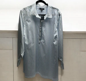 Lands' End No Iron Supima NWT Hidden Button Henley Tunic Striped Size 24W - Picture 1 of 10