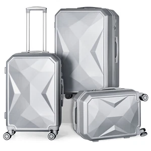 3-Piece Set ABS Hardside Luggage with Spinner Wheels Lightweight TSA Lock-Silver - Picture 1 of 8