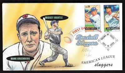 Bevil HP 2006 Baseball Sluggers Mickey Mantle Hank Greenberg FDC w/COA #23/60 - Image 1 of 3