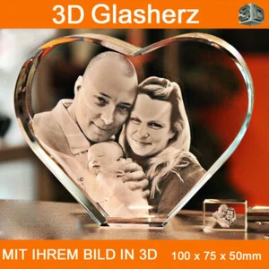 Herz Mittel Glas 3D Foto personalisierte Gravur Liebe Freundin Valentinstag NEU - Bild 1 von 5