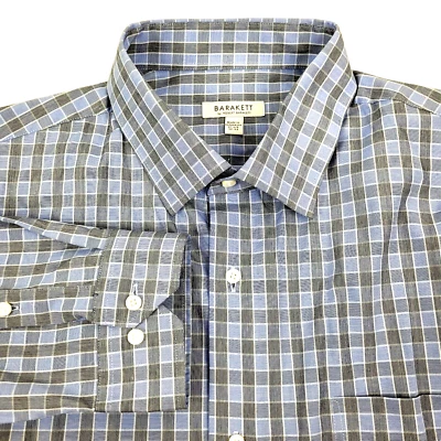 Robert Barakett Dress Mens Shirt Sz 17 1/2 32 33 Long Sleeve Blue Gray Check Cot - Image 1 of 4