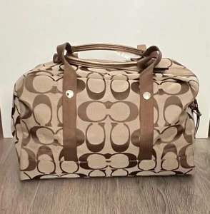 Coach Kyra Signature Travel Satchel/Duffle Bag NWT Khaki & Gold F77296 - Picture 1 of 13