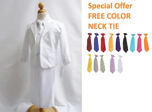 SPECIAL DEAL BOYS WHITE FANCY FORMAL SUIT with FREE COLOR TIE for ALL OCCASION - Picture 1 of 8