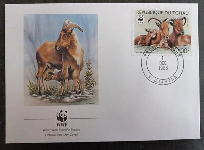 1988 Chad World Wildlife Fund FDC ties 100F Stamp cd N'Djamena - Image 1 of 2