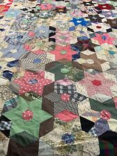 Vintage Handmade Hand Stitched Feed Sack Tumbling Star Quilt Top 71x89 twin #99