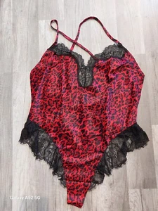 NWT Victoria's Secret Very Sexy Red Animal Satin Lace High-Leg Romper Large (33) - Picture 1 of 2