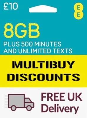 EE PAY AS YOU GO TRIO SIM £10 BUNDLE PACKAGE - 8GB DATA | 500MIN | UNLIMITED TXT