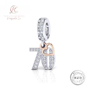 70th Birthday Charm Genuine 925 Sterling Silver & Rose Gold - 70 Years Gift - Picture 1 of 5