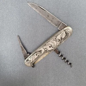 ANTIQUE Silver 830s Corkscrew With Knife 1800s Possible Dutch - Bild 1 von 11