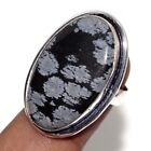 925 Silver Plated-Snowflake Obsidian Ethnic Gemstone Ring Jewelry Us Size-6.5 Q2