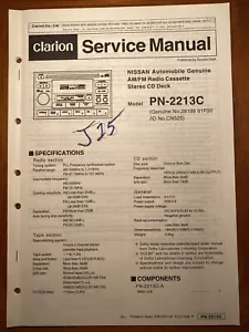 CLARION PN-2213C AM/FM STEREO CD/CASSETTA MANUALE RIPARAZIONE SERVIZIO ORIGINALE - Foto 1 di 1