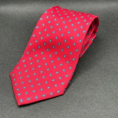 Gravata de seda masculina vintage Manhattan vermelha e azul paisley feita nos EUA 58 x 3,5" - Imagem 1 de 4