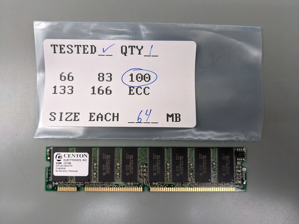 64MB PC100 SDRAM DIMM RAM Memory Stick, Centon 121796 - Image 1 of 3