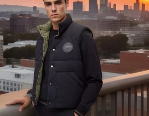 Hugo Boss X Porsche Puffer Gilet Jacket Black Reversible Check Sz 50 Large L - Picture 1 of 10