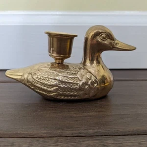 Vintage vtg duck Brass metal pilar candle candlestick holder home decor - Picture 1 of 7