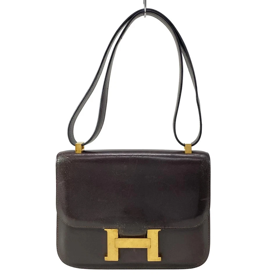 Auténtico Bolso de Hombro HERMES Constance 23 Marrón Oscuro Caja Círculo de Becerro I Foto 1 de 4