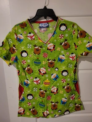 Comfy Cotton Scrubs Christmas Scrub Top No Size On Tag Fits Like A Small  - Image 1 of 3