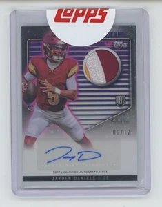 JAYDEN DANIELS AUTO JERSEY LOGO PATCH RC /12 2024 TOPPS MIDNIGHT REFRACTOR SP - Picture 1 of 2
