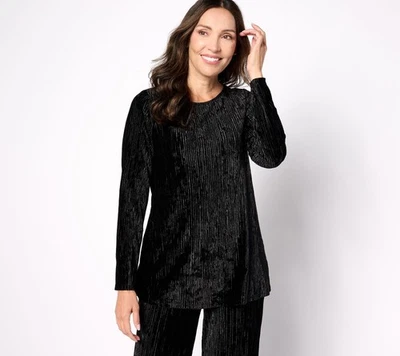 Top para mujer Dennis Basso talla S terciopelo cuello barco túnica con lateral negro A628422 Foto 1 de 4