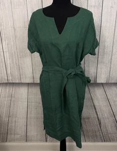 Talbots Women's Small Green Linen Tie Waist V-Neck Sheath Dress w/ Pockets - Picture 1 of 7