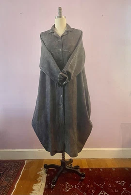 GRIZAS Silk Linen Lined Jacket Duster Gray Green-ish M Fits To XL Lagenlook  EUC - Image 1 of 4