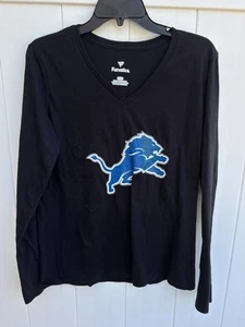 Detroit Lions Women’s Fanatics Black Long Sleeve V Neck T-Shirt Large - Picture 1 of 4