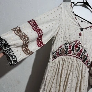 Vestido bordado hecho a mano talla L túnica beige estilo étnico boho - Imagen 1 de 12