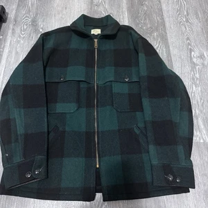 Vintage LL Bean Jacke Herren 44 grün kariert Full Zip Wolle Mackinaw Cruiser 60er 70er - Bild 1 von 12
