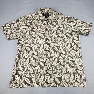 Camisa Woolrich Para Hombre Grande Beige Marrón Hawaiano Estampado Floral Hoja Abotonada Campamento Foto 1 de 4