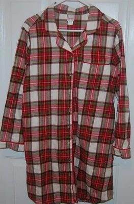 HANNA ANDERSON Wms  Pajamas Night Shirt Plaid Flannel Knee Length MEDIUM - Image 1 of 3