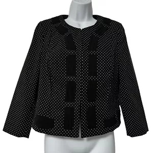 Cabi Dot Jacket Black And White 3/4 Sleeve Cropped Size 8 - Picture 1 of 14
