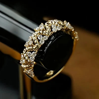 Wrap Around Twine Design Stackable Natural Diamond Women Ring 14K Yelllow Gold - Image 1 of 4