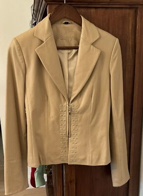 Chaqueta de cuero vintage beige Benny’s para mujer piel de cordero pedrería talla 6 delgada Foto 1 de 4