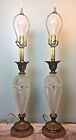 Pair Large Vintage Hollywood Regency Pineapple Diamond Point Glass Table Lamps