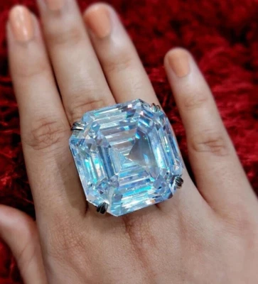 30 Ct Certified Treated Off White Diamond Solitaire Cocktail Ring In 925 Silver - Image 1 of 4