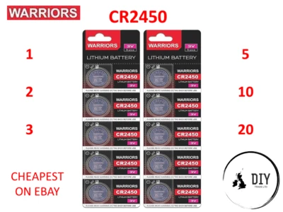 Warrior CR2450 Packed Coin Button Cell 3 Volt Lithium Batteries Individual UK - Image 1 of 3