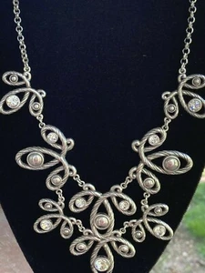 Brighton'' McKinney'' Reversible Bib Silver Crystal Statement Necklace NWOT - Picture 1 of 9