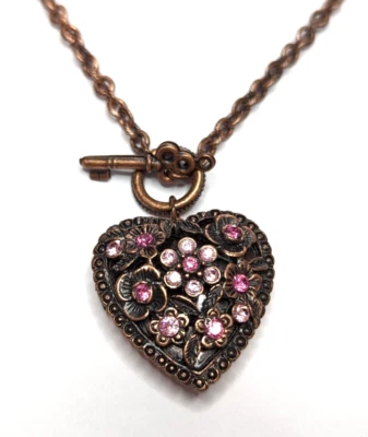 Ожерелье с подвеской в виде сердца и ключа из розового стекла со стразами медь 18 дюймов - Изображение 1 из 4
