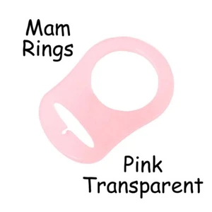 25 MAM Ring Button Style Dummy Pacifier Clip Adapter - Pink Transparent Silicone - Picture 1 of 5