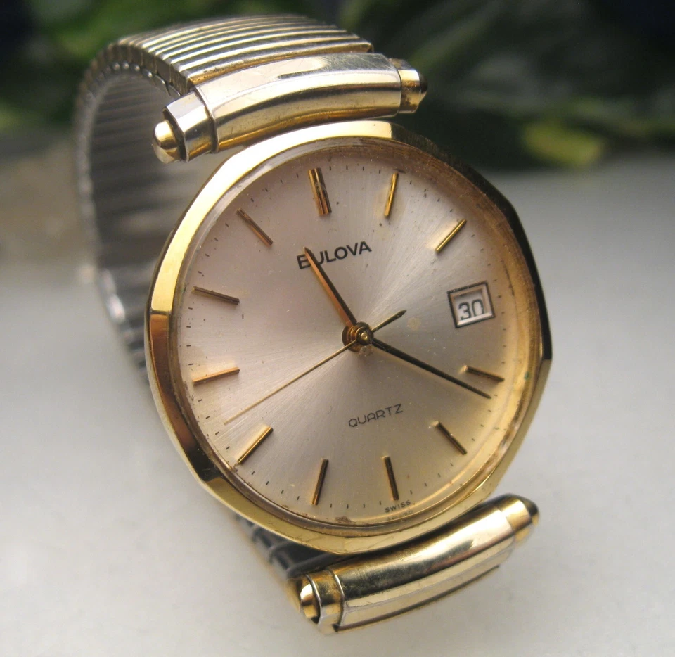 RELOJ PULSERA BULOVA SWISS MADE N9 1979 DEFECTUOSO de colección para hombre con fecha elegante G3D Foto 1 de 4