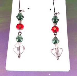 Handmade Emerald Green Red Clear Crystal Earrings Costume Jewellery Gift for her - Picture 1 of 3