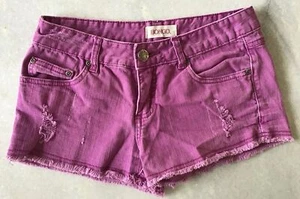 BONGO Juniors 7 Women’s 4/6 Distressed Stretch Denim Shorts Raw Hem Purple - Picture 1 of 12