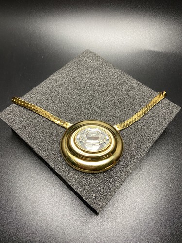 COLLANA CHOCKER VINTAGE GIVENCHY Parigi New York Ovale Trasparente STRASS Tono Oro 16""