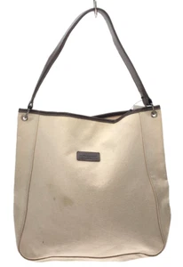 Longchamp Canvas Shoulder Tote Bag Ivory One Handle H12.2in × W11.8in Used Japan - Picture 1 of 6