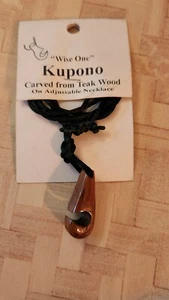 Kupono necklace carved from teak wood adjustable cord fashion jewelry surfer n3 - Picture 1 of 2