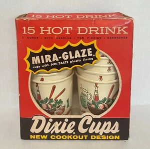 1950’s Dixie Cups Cookout Design BBQ 14 Hot Drink 7oz w/Handles MCM TV Prop 999A - Picture 1 of 5