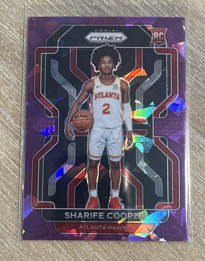 2021-22 Prizm Sharife Cooper Prizm Purple Cracked Ice /149 Rookie RC #280 Hawks