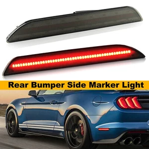 Smoked Lens Rear Bumper Side Marker Lamps w/Red LED Light For 2015+ Ford Mustang - Picture 1 of 10